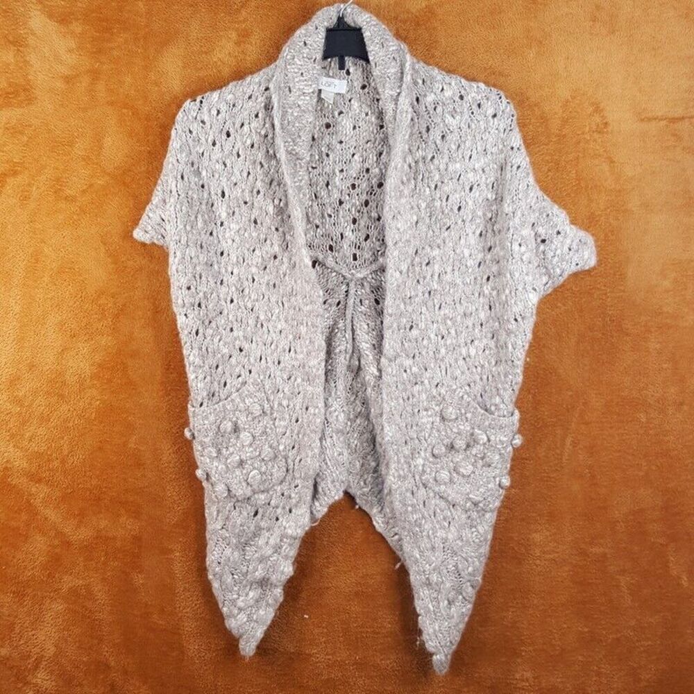 ANN TAYLOR LOFT Womens Sweater XS Tan Cardigan Open Chunky Knit Asymmetrical